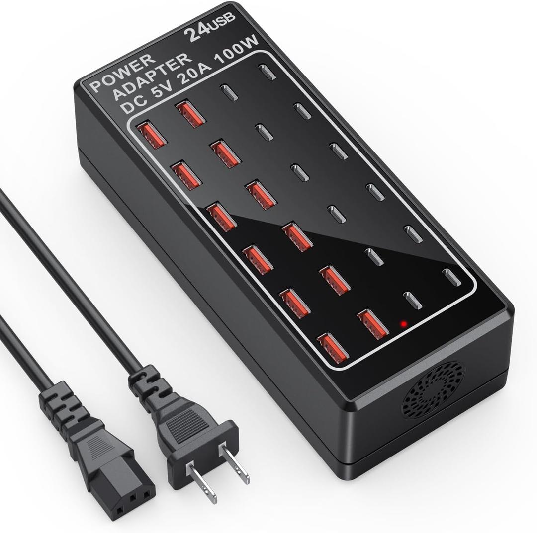 USB Charger Station, C Charging Block, 100W (20A) 24 Port Multiple USBCharger Desktop Wall Charger Hub 12 USB A 12 USB C Compatible for Apple iPhone, iPad, Samsung Galaxy, Laptop, Pixel, Phones