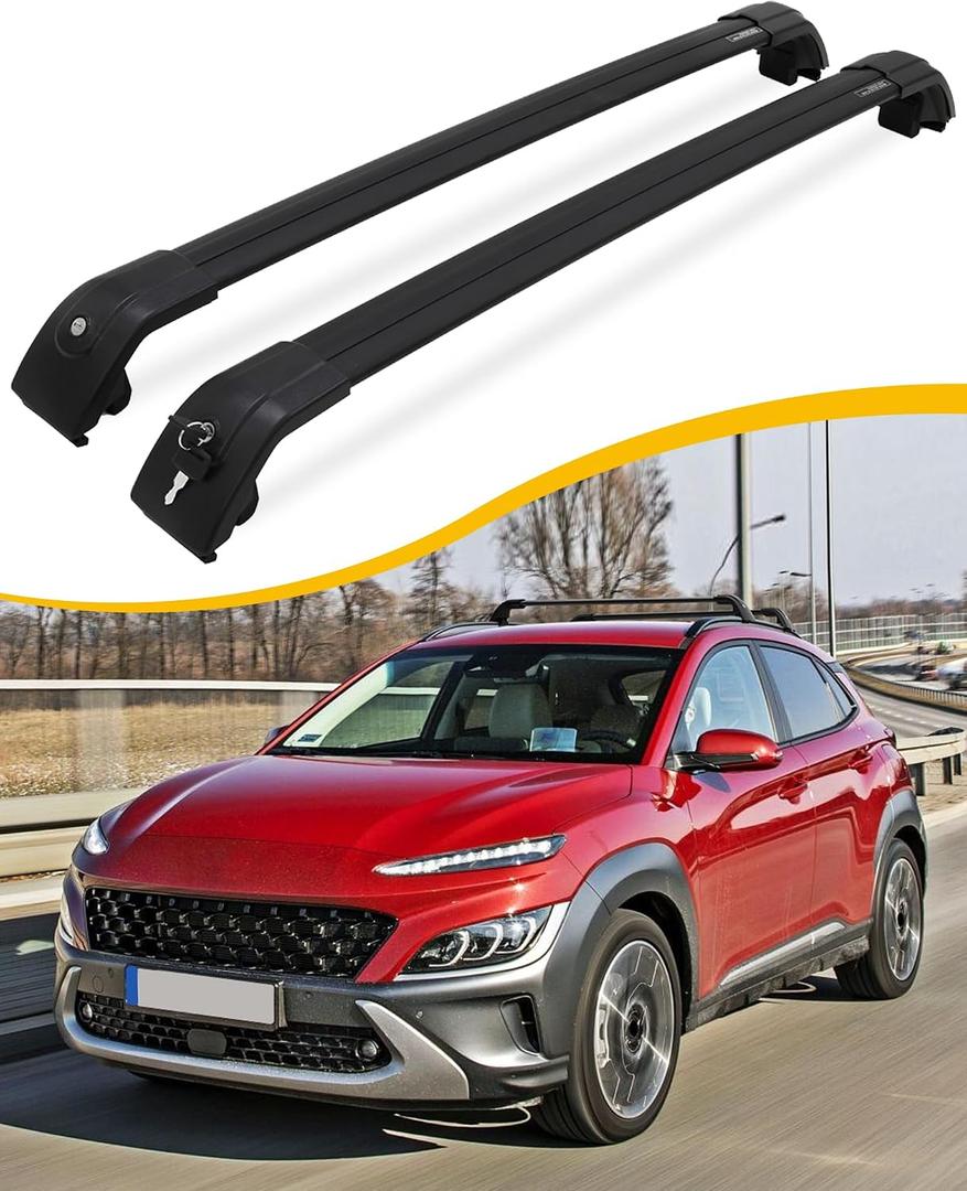 Roof Rack Cross Bars Fit for 2018-2023 Hyundai Kona & Kona N & Kona Electric Luggage Lockable Crossbars Carrier Cargo Bar Accessories (with Flush Side Rails)