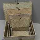 Woanger Set of 4 Wicker Baskets with Lids, Nautral Seagrass Storage Baskets, Woven Rectangular Basket Bins, Rattan Storage Organizer for Shelf Closet Bedroom