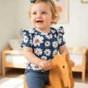 SUNNY PIGGY Baby Girl Clothes Newborn Outfits Ruffle Floral Romper Flared Pants 3Pcs for Infant 0 3 6 9 12 18 24 Months (Blue)