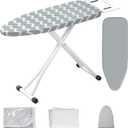 Ironing Board,Foldable Ironing Board Adjustable Height Compact Iron Board Thick Steel Tube Iron Board with Holder,Replacing Cloth Cover and Mini Handheld Gloves,Gift for Women(Blue Waves)