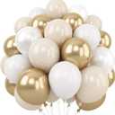 White and Gold Balloons, 12 Inch White Sand Gold Metallic Latex Balloons, Beige Gold Party Balloons for Boho Birthday Baby Shower Engagement Wedding Anniversary Party Decorations
