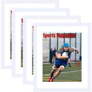 4 Pack Sports Magazine Frame Display 8.5 x 11.25 or 8.25 x 11 Magazine with 2 Sizes Mat, or 11x14 Photos without Mat, Magazine Display Frame with Shatter Resistant Plexiglass for Wall Hanging, White