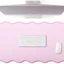 Hahafelt Scalloped Desk Mat Large Scalloped Piping Cute Desk Mat Aesthetic Preppy Table Pad Large Nonslip Pad with Edge Stitching Waterproof Gaming(Pink,31.5 x 15.8 Inches)