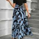 PerZeal Women's Casual Summer Crewneck A Line Short Sleeve Print Flowy Boho Long Maxi Dress with Belt (L)