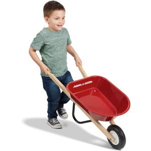 Radio Flyer Classic Kids Wheelbarrow, For Kids 3+, Seamless Steel Tray with No-Scratch Edges, Real Wooden Handles, Durable Front Wheel, Steel Undercarriage, 25 lb Capacity, Garden Toy for Children
