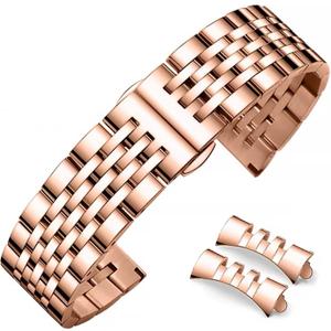 Stainless Steel Watch Band Straight & Curved End 14mm 16mm 18mm 19mm 20mm 21mm 22mm 23mm 24mm Premium Polished Metal Watch Band Bracelet Universal Smartwatch Replacement Strap Men Women (Rose Gold)