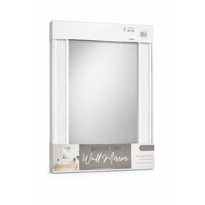 Rattan Trim Wall Mirror, 18' x1.25' x 23.75' , White