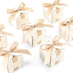 Marspark 50 Pcs Wedding Favor Boxes, 2.5 x 2.5 x 2.5 Inch Wedding Party Candy Boxes with Ribbons Bridal Gift for Guests Bridal Shower Birthday Party Anniversary Supplies(Gold)
