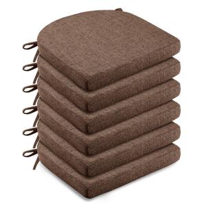 LOVTEX Chair Cushions for Dining Chairs 6 Pack - Memory Foam Chair Pads with Ties and Non-Slip Backing - Seat Cushion for Kitchen Chair 16"X16"X2", Brown
