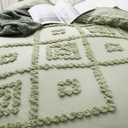 Oli Anderson Tufted Duvet Cover Queen Size, Soft and Lightweight Duvet Covers Set for All Seasons, 3 Pieces Boho Embroidery Shabby Chic Bedding Set (Mist Sage, Queen, 90"x90")