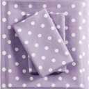 Mi Zone Purple Full Size Sheet Sets Kids Polka Dot Sheets for Girls 100% Cotton Percale Soft Sheet Set, Flat Sheet, Fitted Sheet, Pillowcase, Breathable All Season Bed Set, Fits up to 14" Mattress