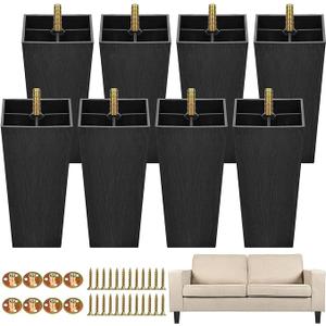 TURSTIN 14 Pack 5.7 Inch Furniture Legs Plastic Sofa Couch Legs Square Tapered Feet Sofa Legs with M8 TNuts Screws for Legs Sofas Chairs Cabinets Dressers Beds, Black