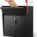 Yaocom Extra Large Wall Mount Mailboxes for Outside 15.35 x 15 x 7 Inches Locking Security Mail Box Galvanized Steel Wall Mailbox Large Capacity Post Box with Key Lock and Reflective Stickers(Black)