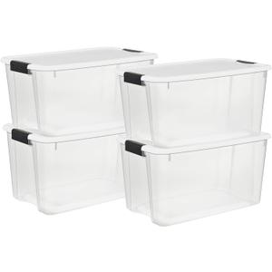 Sterilite 4 Pack Ultra Latching Box, Storage Bins with Lids, Clear Plastic, 70 Quart - Heavy-Duty Organizing Containers for Closet, Bathroom, and Office