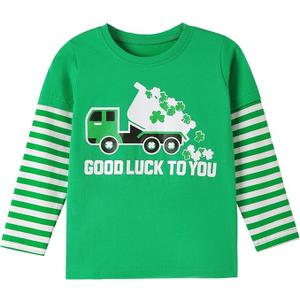 Boys St Patricks Day Shirt Toddler Kids Long Sleeve T-Shirt Clover Shamrock Irish Green Tee Tops Holiday Clothes Size 3-4T