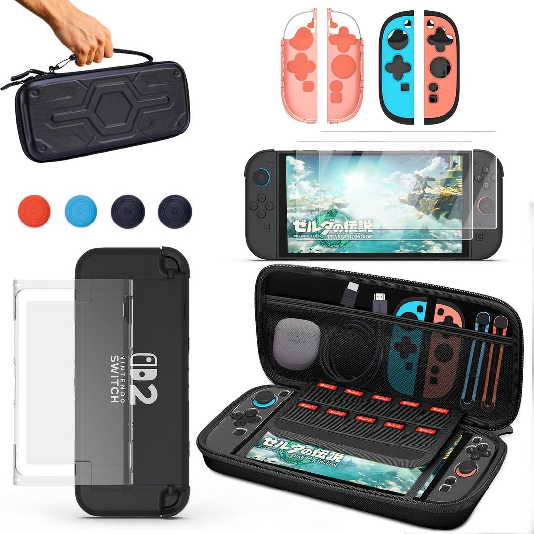 Nintendo Switch 2 Carrying Case, Protective Kits for Switch 2, Portable Switch Travel Carry Case, Protective Carrying Pouch for NS2, Hard Shell Storage Bag with Screen Protector, Dockable Slim Cover