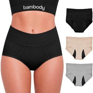 Bambody Bamboo Viscose Absorbent Period Panties, Period Underwear for Women and Teens - All-Day Long - Overnight Protection (M)