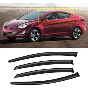 Window Visor for Hyundai Elantra Sedan 2011-2016 (Excludes GT), Out-Channel Rain Guards Shields Vent Deflector Shade Wind Dark Smoke, Tape-On Outside-Mount, 4PCS