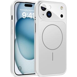 TOBOVON for iPhone 15 Case with Camera Lens Protector, Compatible with MagSafe, Slim Matte Magnetic Shockproof Phone Cover for iPhone 15, Silver