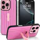 ZOEVEES Striped Phone Case for iPhone 16 Pro Max, with Finger Hand Strap Kickstand, Aesthetic Striped Cute Design for Women, Hybrid 2-Layer Hard Shell Phone Cover, Red