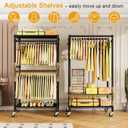 ULIFHOME P4 Rolling Clothes Rack Heavy Duty, Clothing Racks for Hanging Clothes, Freestanding Garment Racks with Wheels, Metal Portable Closet Rack 35.5''W 20.5''D 80.5''H, Max Load 560Lbs, Black