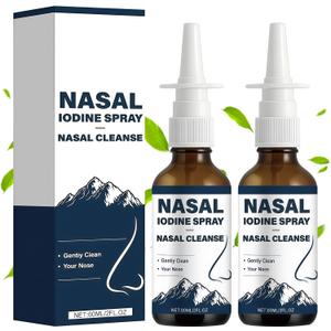 2Pcs Iodine Nasal Spray, Daily Nasal Cleanse,Fine Mist Non-Medicated Nasal Spray - 150+ Uses per Bottle for Dry Air, Travel & Daily Use