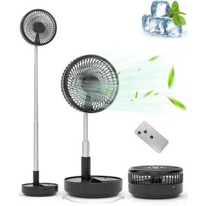 Primevolve Portable Oscillating Standing Fan,Rechargeable Battery Operated USB Floor Table Desk Fan with Remote, Bedroom Camping Travel Fans Black 7.7"