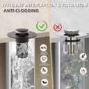 Bathroom Sink Drain Stopper, Upgraded 3 in 1 Pop Up Sink Drain Strainer with Removable Hair Catcher Basket, Drain Plug Filter for 1.1-1.5 in, Metal Body, Brass Bounce Core (Black)