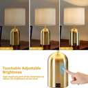 GyroVu Bedside Lamp with USB Port, Touch Control Table Lamp for Bedroom, Dimmable Modern Nightstand Lamp with Fabric Shade Gold Base for Living Room, Dorm, Home Office, LED Bulb Included