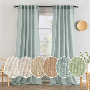 MIULEE Sea Green Linen Curtains 90 Inch Long for Bedroom Living Room, Soft Thick Linen Textured Window Drapes Semi Sheer Light Filtering Back Tab Rod Pocket Burlap Look Aqua Decor, 2 Panels