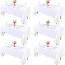 Kesfey 6 Packs Rectangle Table Cloths 60 x126 inchs White Polyester Tablecloths Stain and Wrinkle Resistant Tablecover Washable Banquet Fabric Tablecloth for 8 Foot Tables for Wedding Baby Shower