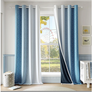Ombre 100% Blackout Curtains 90 Inch Length 2 Panels for Bedroom Living Room Blue White Gradient Patterned Room Darkening Thermal Insulated Grommet Window Treatment Drapes,52x90, 2 Set
