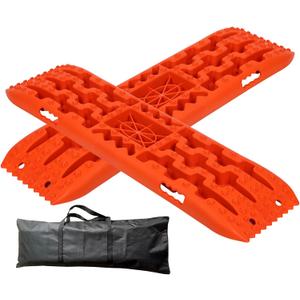 Off-Road Traction Boards with Jack Lift Base, Set of 2 Recovery Tracks for Sand, Mud, Snow Tracks - Tire Traction Pads for RV Truck 4X4 Jeep SUV Emergency Tire Traction (Orange)