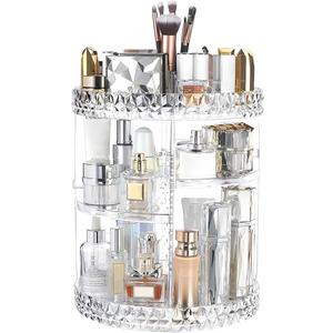 ZHIAI 360 Rotating Makeup Organizer, Large Capacity Cosmetics Organizer for Perfume Holder Organizer Countertop, DIY Adjustable Bathroom Makeup Carousel Holder Rack, Clear Diamond