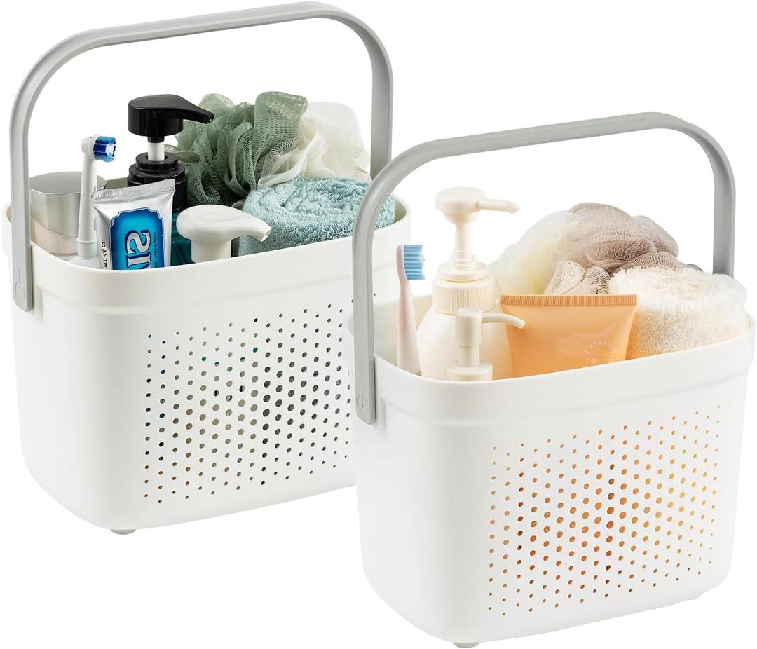 LEVERLOC Portable Shower Caddy Basket, 1 Pack Plastic Cleaning Caddy Organizer Storage Tote with Handle for Bathroom Kitchen College Dorm Room Bedroom,Grey