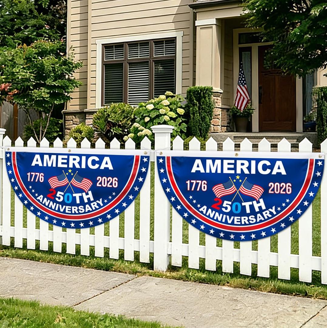 USA 250th Anniversary Flag Bunting, 2 Pcs 2 x 4 FT 1776-2026 250 Years American Patriotic Banner, 4th of July Party Decorations, Indoor Outdoor Hanging Decor, American Independence Decor