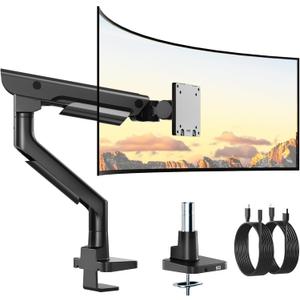 monTEK Sleek Aluminum Monitor Arm for 1757 Ultrawide Screens up to 59.4 lbs, USB 3.0 A/C, Heavy Duty Single Monitor Arm Desk Mount, Pneumatic Lift, Quick-Release Plate, Clamp/Grommet, VESA 100x100