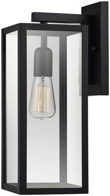 GLOBE Electric 16 inch 1-Light Outdoor/Indoor Wall Sconce, Matte Black Finish, Clear Glass Shade, Weather-Resistant Modern Exterior Light
