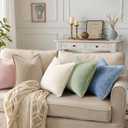 decorUhome Summer Chenille Soft Cozy Throw Pillow Covers 18x18 Set of 2, Modern Farmhouse Boho Velvet Decorative Pillow Cases with Stitched Edge for Couch Sofa Bed Home Decor, Beige