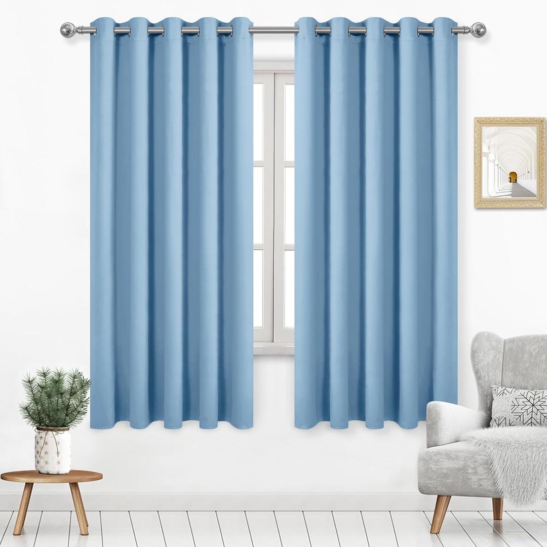 DWCN Light Blue Blackout Curtains for Living Room, Room Darkening Thermal Insulated Grommet Drapes for Bedroom 60 x 63 Inches Long, Set of 2 Panels (60"W x 63"L (Pack of 2))