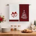Red Black Buffalo Plaid Merry Christmas Jingling Bell Kitchen Towels Dish Towels, 17x27 Inch Daily Seasonal Winter Decoration Hand Towels Set of 2,Microfiber Farmhouse Decor Tea Towels