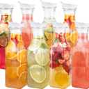 GUSTO [50 oz - 8 Pack] Plastic Carafe with Lid, Large Capacity Square Base - Clear Pitcher with Flip Top Lid, Easy-Pour Spout Juice Containers with Lids - Perfect for Mimosa Bar, Water, and Cold brew