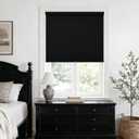 Blackout Roller Shades for Bedroom Windows Blinds Cordless Free-Stop Thermal Insulated UV Protection 100% Black Out Linen Fabric Shades Blinds with Valance for Indoor Living Dining Room Black 34Wx72H