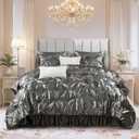 Bedbay Grey Satin King Size Comforter Set 10 Pcs,Bed in a Bag King,Pinch Pleat Bedding Set,Home Decor,Pintuck Luxury Bed Comforter Set,Soft Silky Down Alternative Comforter Bed Set for All Seasons