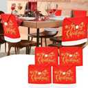 4Pcs Christmas Chair Covers Santa Hat, Golden Glitter Print, High Resilience White Pompon on Top, Size 25"x20", Dining Chair Slipcovers for Dining Room, Warm Holiday Home Decoration