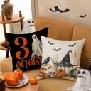 Halloween Ghost Boo Pillow Covers Trick or Treat 18 x 18 Inch Throw Pillows, Spooky Pumpkin Tree Decorative Farmhouse Seasonal Cushion Case for Sofa Couch Set of 4