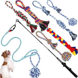 Leyndo 7 Pcs Flirt Pole for Dogs with 6 Flirt Pole Replacement Toys Puppy Teething Toys for Small Medium Dogs Exercise Training