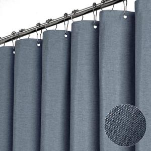 BTTN Blue Gray Shower Curtain - Linen Textured Weighted Fabric Shower Curtain Set with 12 Plastic Hooks, Simple Hotel Luxury Waterproof Decortative Bath Curtains for Bathroom, Machine Washable, 72x72