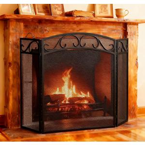 Fire Beauty Fireplace Screen 3 Panel with Handles Wrought Iron 51"(L) x31(H) Spark Guard Cover(Black)